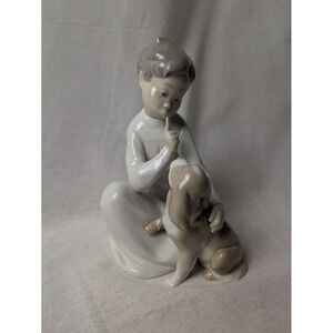 Vintage LLadró "Shh Quiet Puppy" 4522 Boy With Dog Figurine Gloss Spain Retired